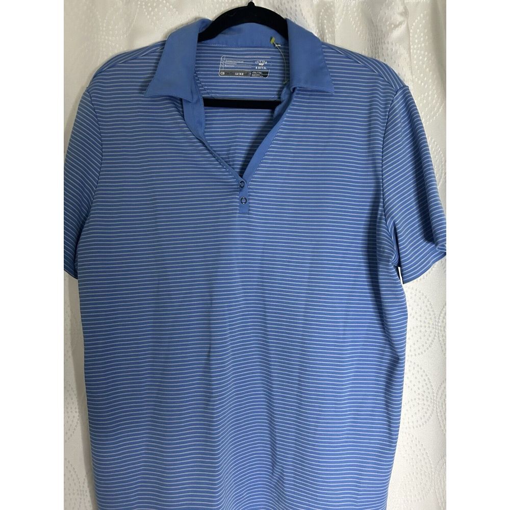 Cutter & Buck Polo‎ Shirt Mens 2XL  Blue Stripes Short Sleeve Golf Casual